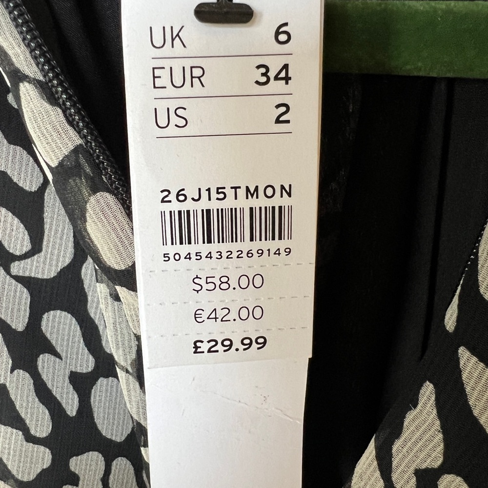 Topshop Black Cream Abstract Print Ruffle Wrap Mini Dress Petite US 2 NWT - Picture 8 of 10